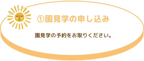 ①園見学の申し込み 園見学の予約をお取りください。